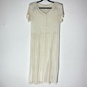 Vintage 90s Fairset Cream Short Sleeve Button Front Maxi Dress M